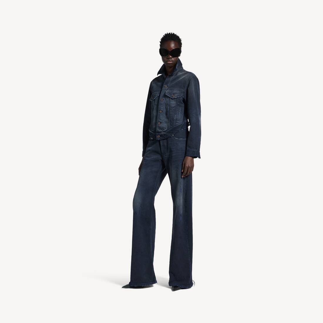 Chaqueta de cintura curvada para mujer en azul marino/azul oscuro sucio