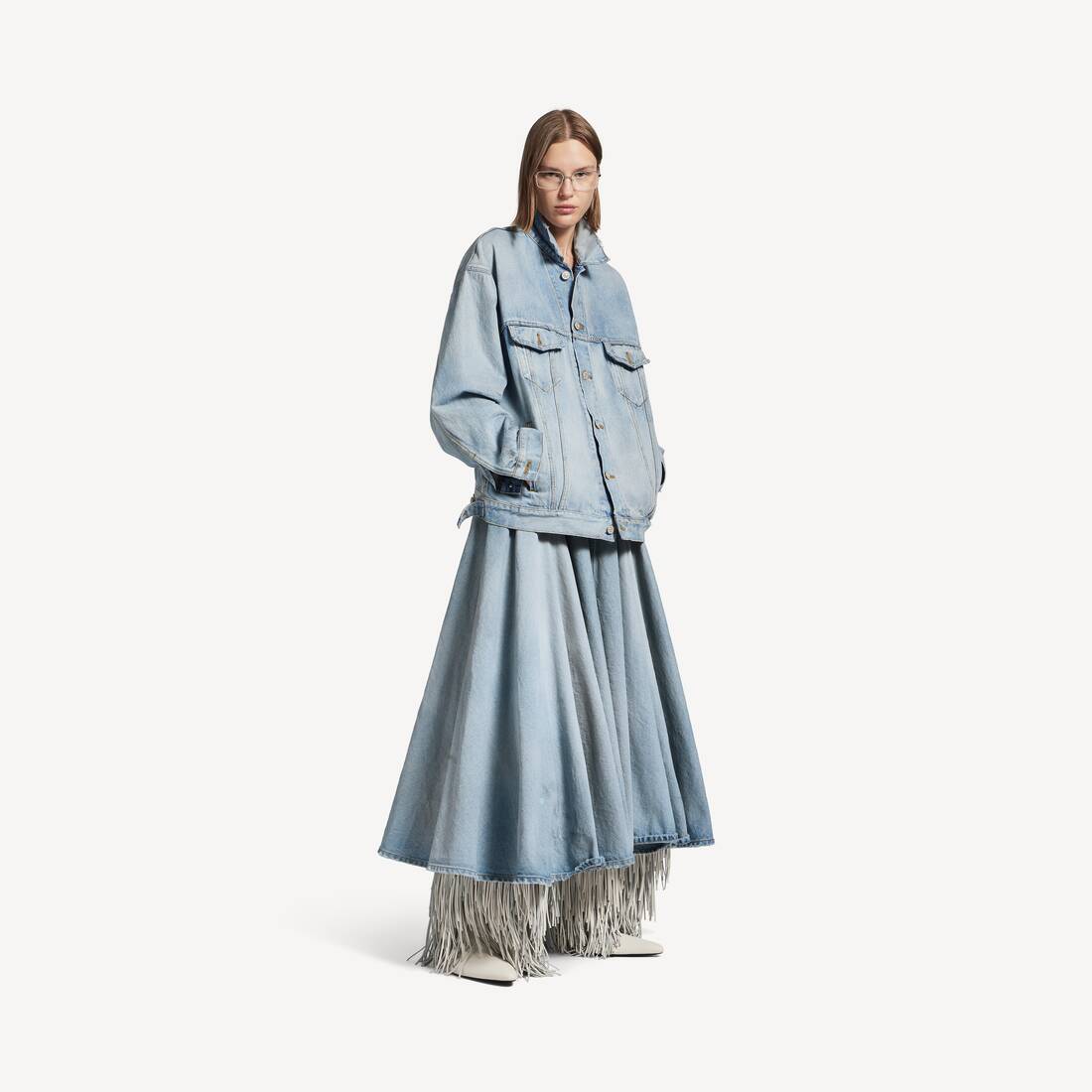 Falda Maxi Godet para Mujer en Azul Claro Sucio