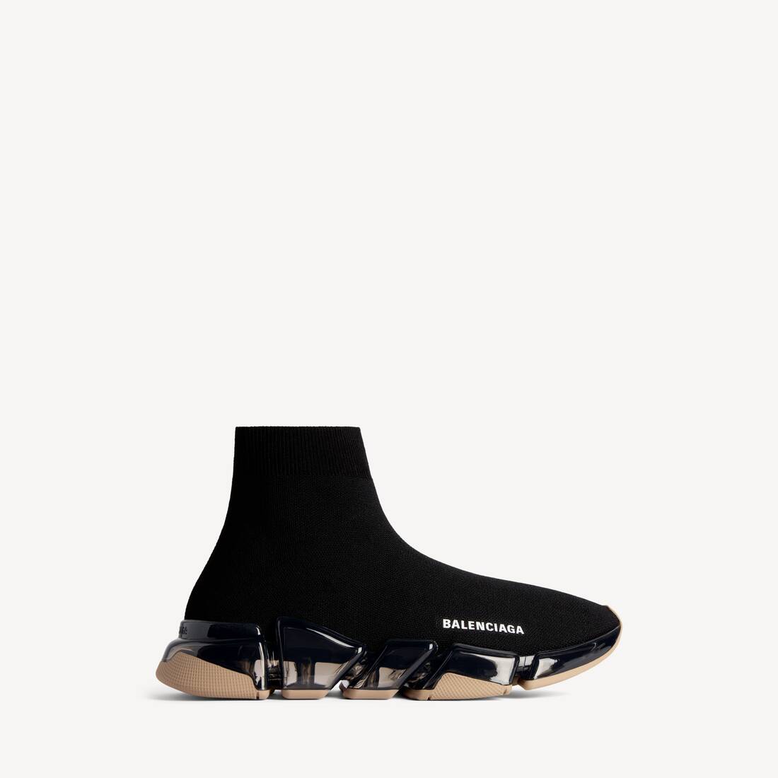 Zapatilla de mujer Speed 2.0 con suela completa transparente y tejido reciclado en negro/marrón