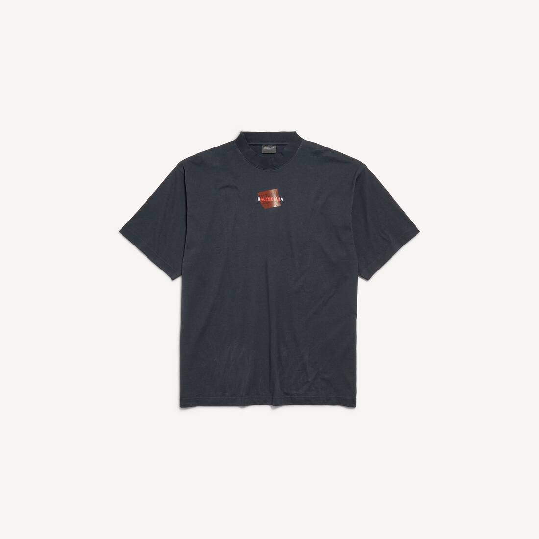 Camiseta hombre con cinta en la espalda Balenciaga talla media en negro desvanecido/blanco/rojo