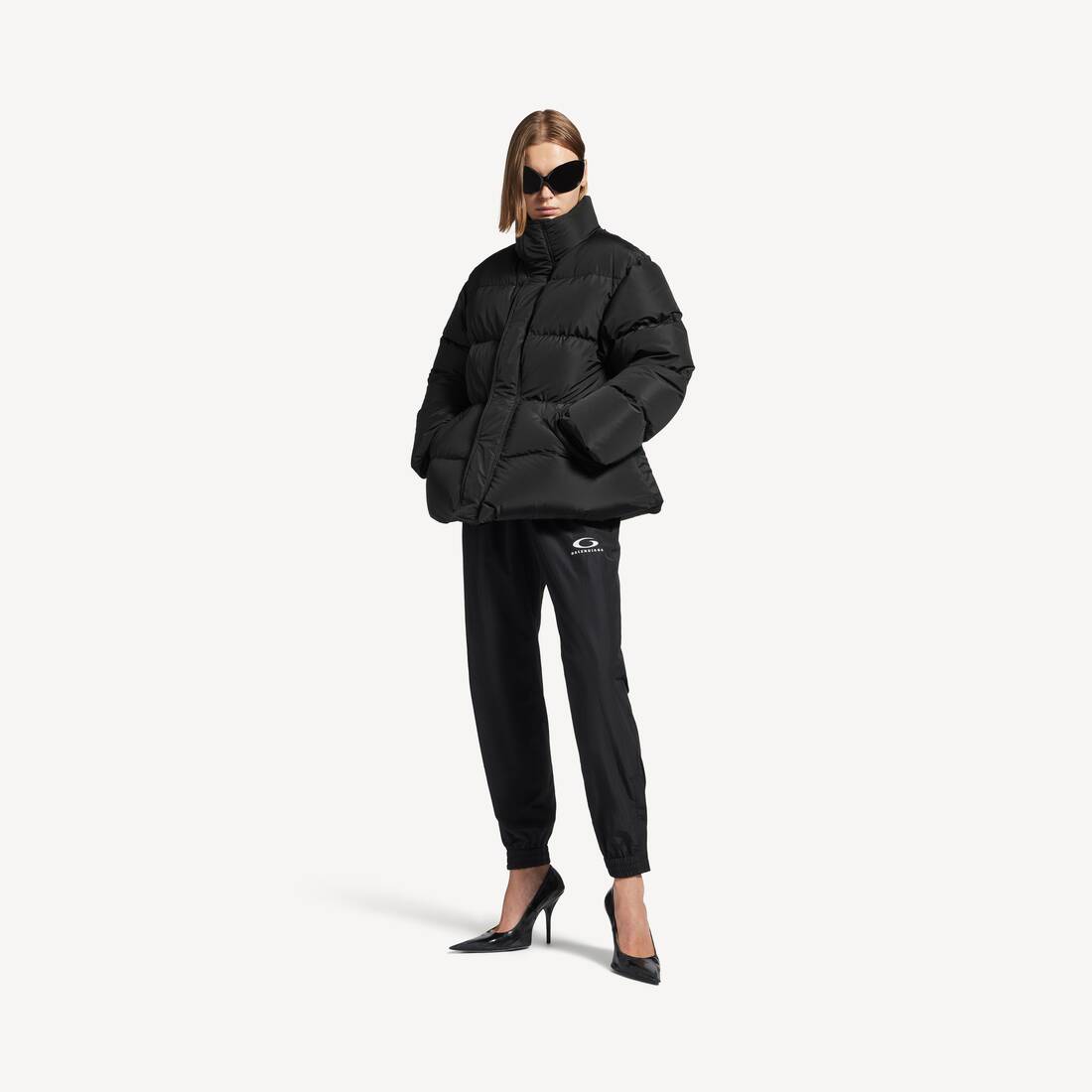 Chaqueta acolchada de silueta reloj de arena para mujer en negro