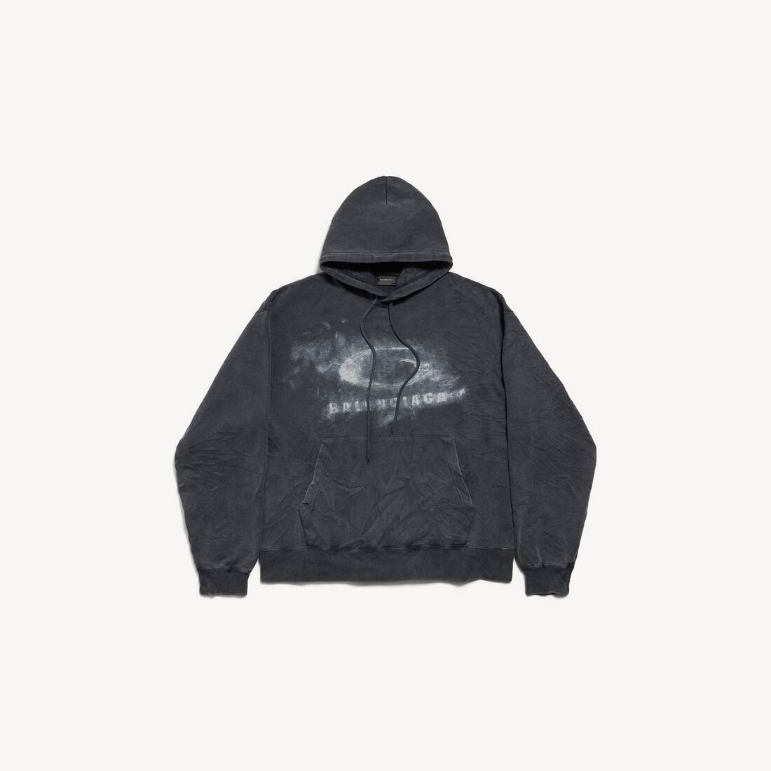 Sudadera Oversized con Capucha de Crayón Lavado para Hombre en Negro y Blanco