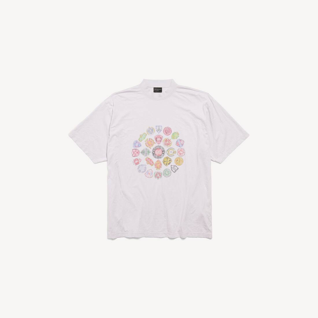 Camiseta para Hombres de Estilo Espiral con Cuello Medio en Blanco Sucio