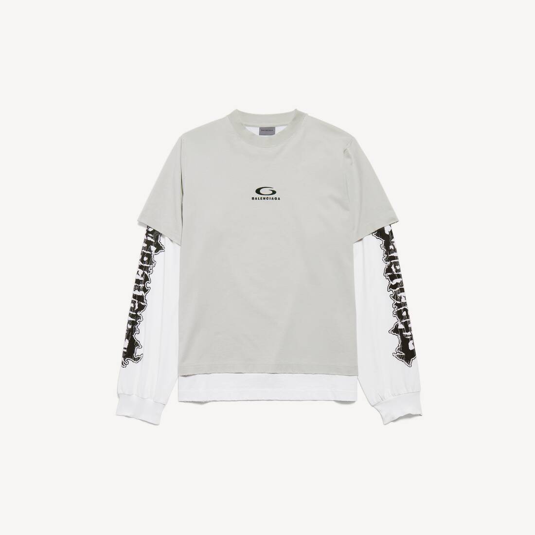 Camiseta doble híbrida para hombre en gris claro/blanco