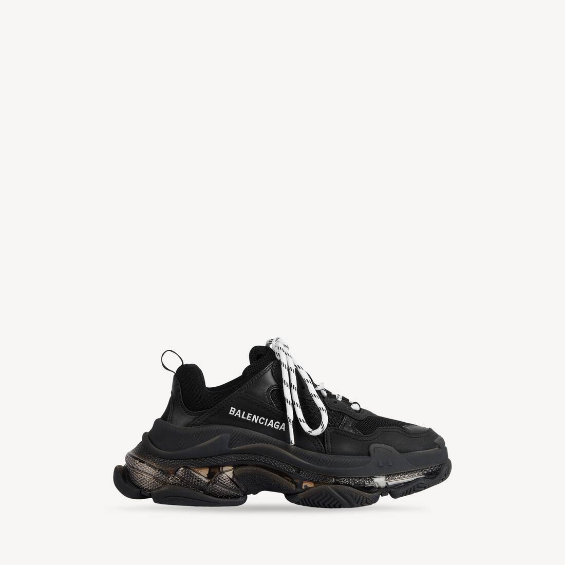 Zapatilla deportiva Triple S con suela transparente para mujer en negro