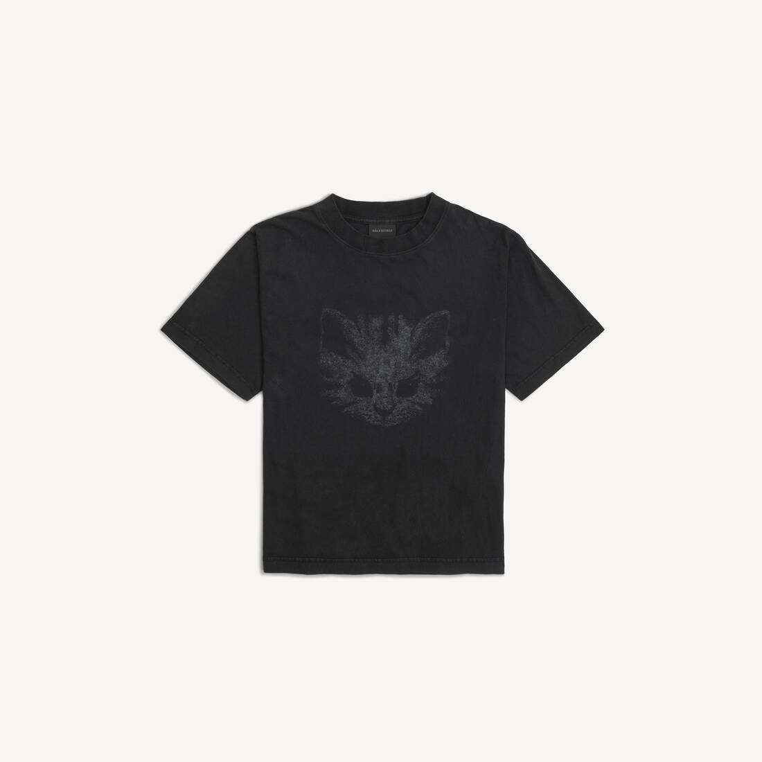 Camiseta para Mujer de Estilo Medio con Estampado de Gato en Negro y Blanco Desvanecido