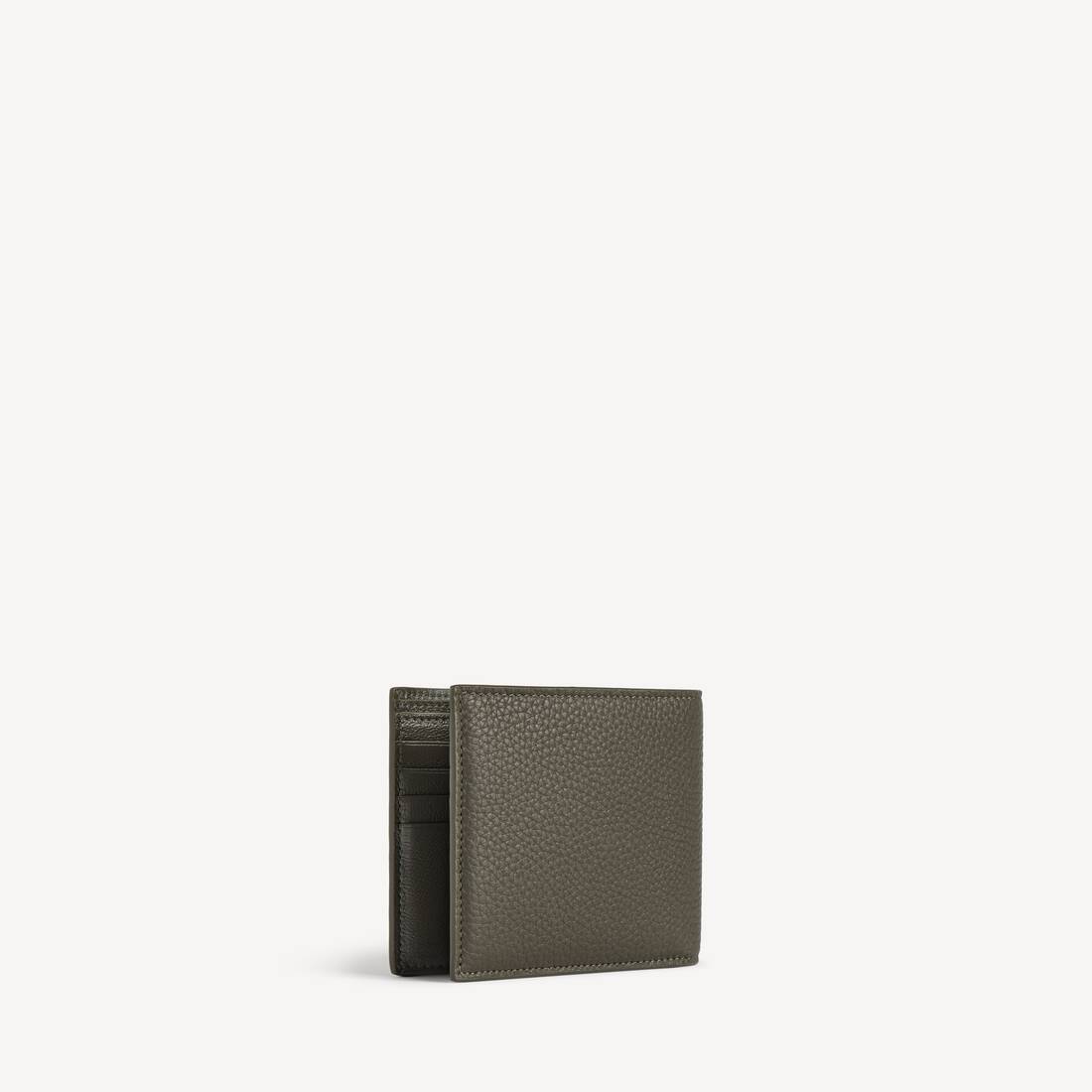 Cartera de Cuero de Ternera Gris Oliva con Bolsillo para Tarjetas