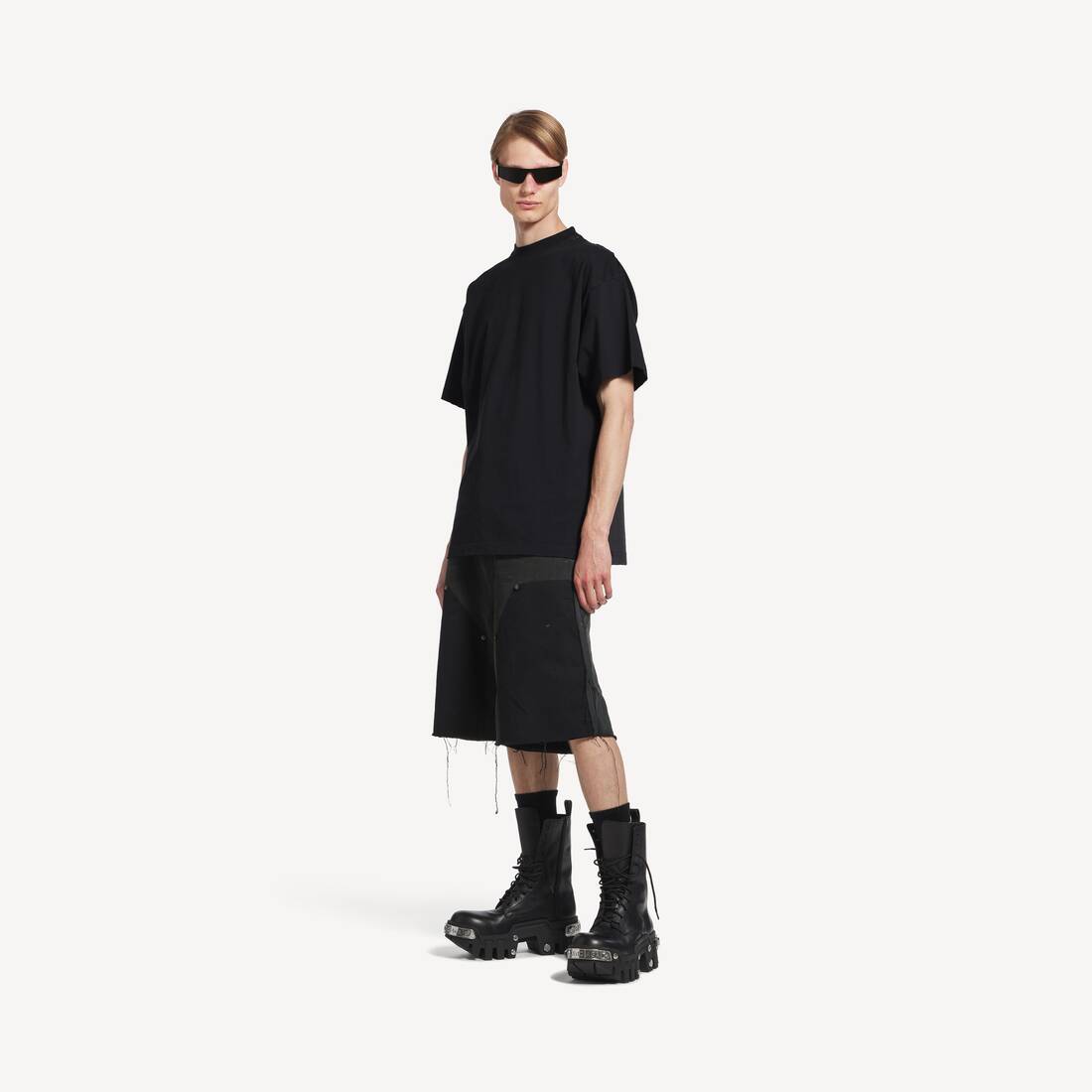 Camiseta Oversized con Logo de Security Tape para Hombre en Negro Desgastado/Rojo