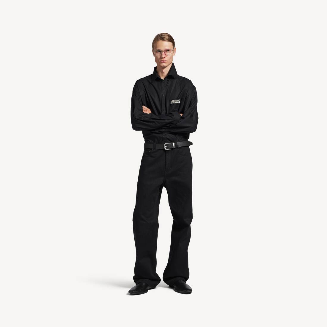 Pantalones para Hombres con Rodillas Curvadas en Negro