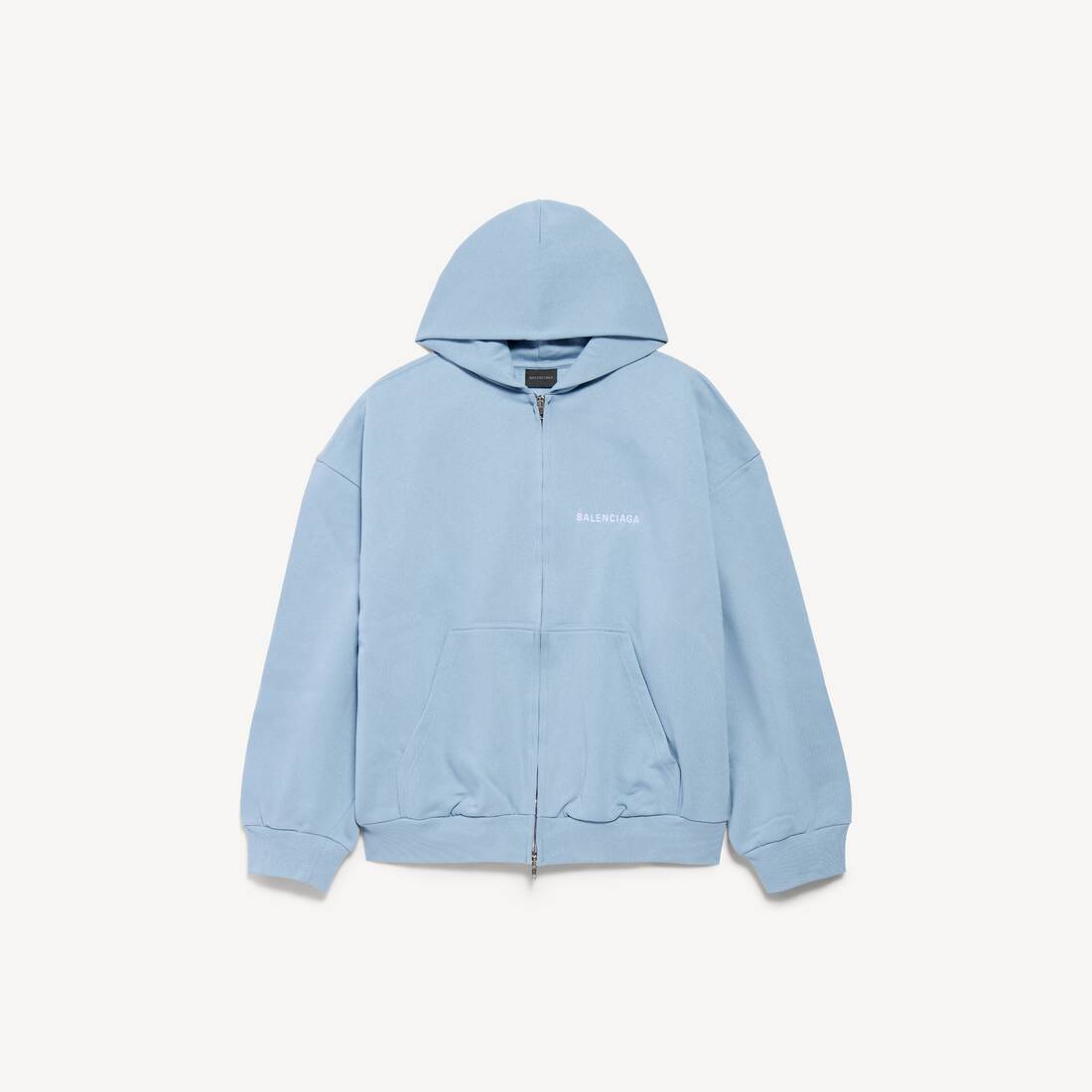 Hoodie con cremallera trasera de Balenciaga para hombre, corte regular en azul claro/blanco