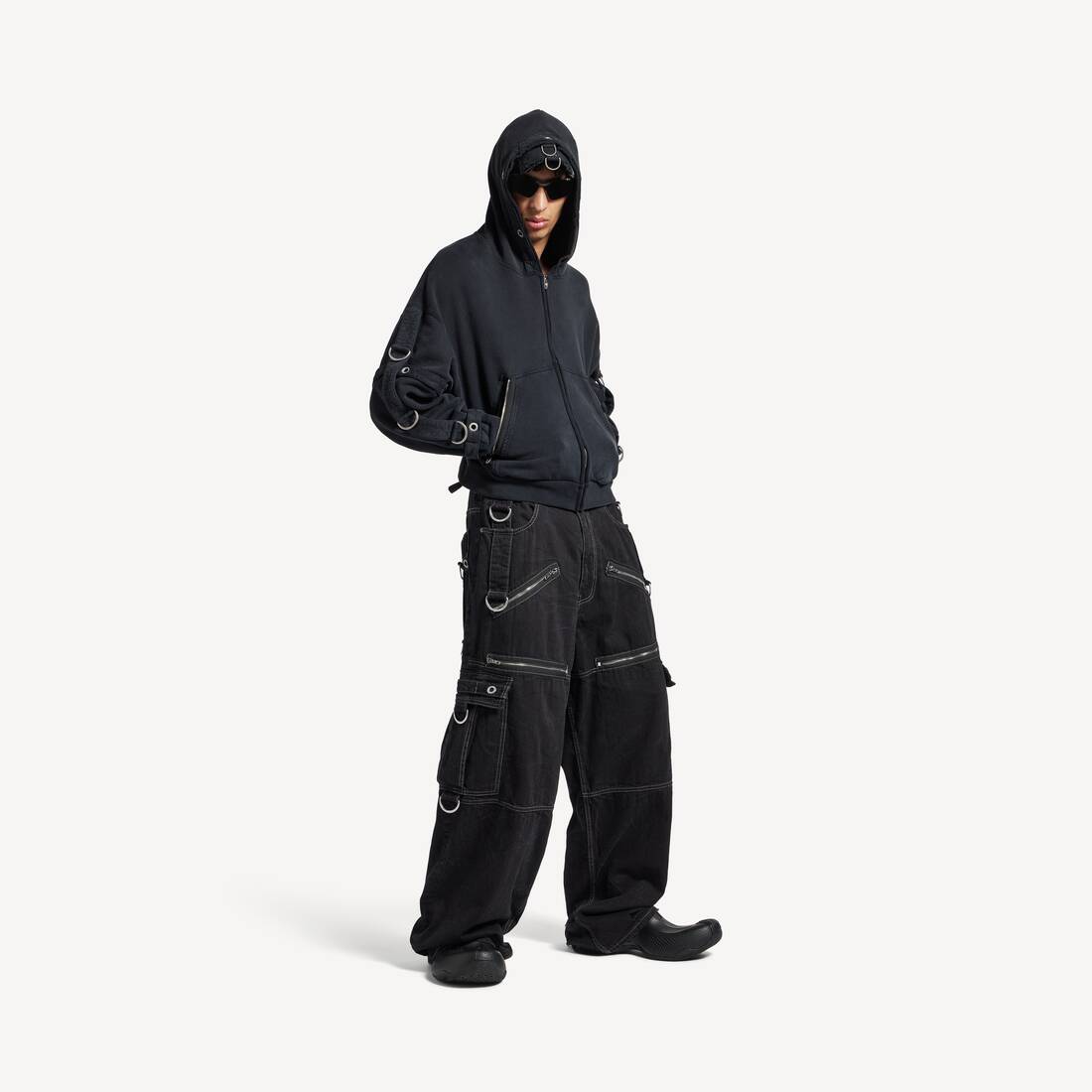 Pantalones de obra con anillas para hombres en negro ligero