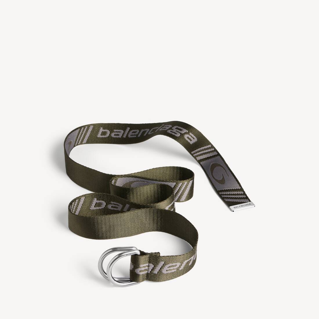 Cinturón para hombre con anillos D en verde oliva/gris