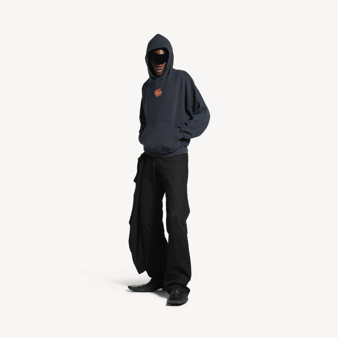 Hoodie trasero con cinta de Balenciaga para hombre, talla media, negro desvanecido