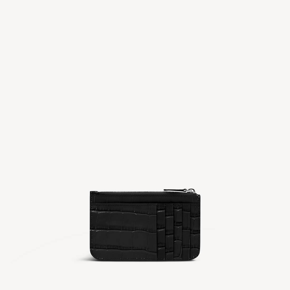 Cartera Larga de Monedas y Tarjetas con Estampado de Cocodrilo Grande en Negro