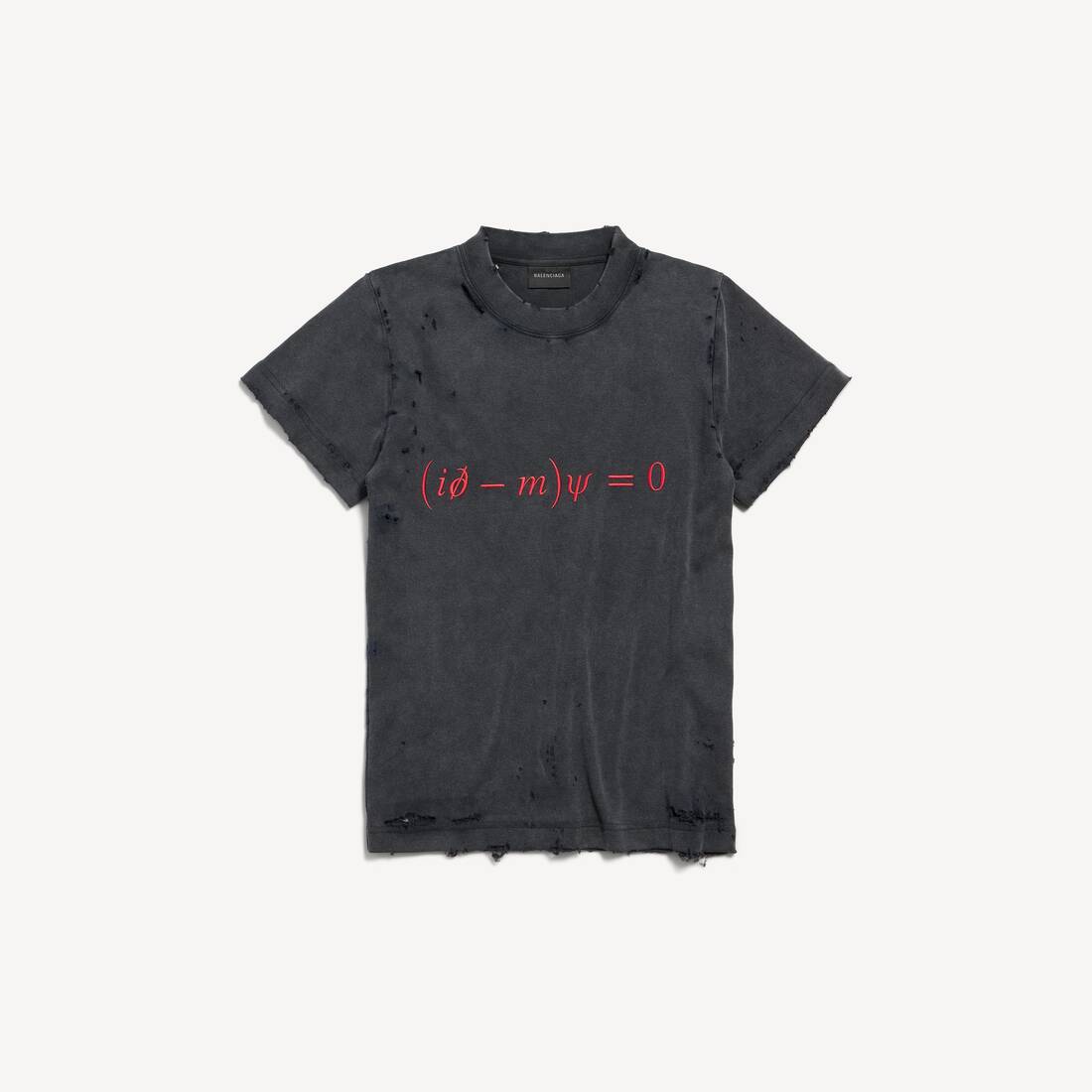 Camiseta ajustada de mujer con ecuación de Dirac en negro y rojo desgastado