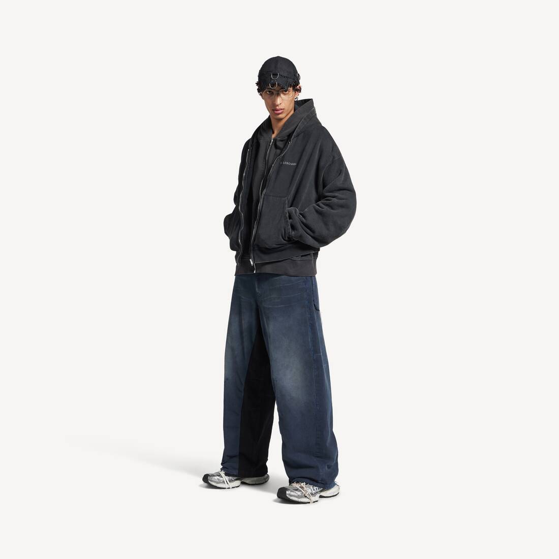 Pantalones holgados para hombre con parches en azul marino/azul oscuro sucio