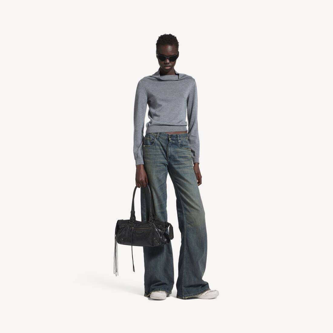 Sweater con caída para mujer en gris heather